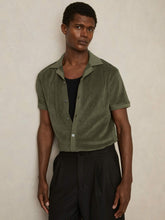 Cotton Blend Towelling Shirt in Green | Reiss Sale
