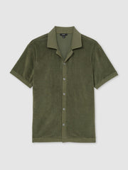 Cotton Blend Towelling Shirt in Green | Reiss Sale