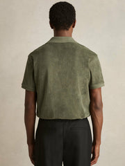 Cotton Blend Towelling Shirt in Green | Reiss Sale