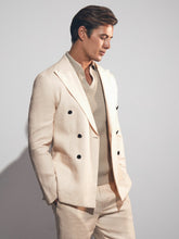 Linen Double-Breasted Suit Slim-Fit Blazer in Stone | Reiss
