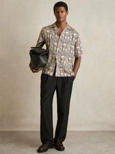 Wave Print Cuban Collar Shirt in Off White/Navy | Reiss For Sale