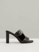 Leather Buckle Block-Heel Sandals in Black | Reiss Discount