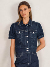 Paige Puff-Sleeve Short Denim Jacket in Emberlynn Blue | Reiss For Sale