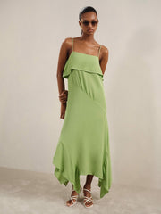 Ruffle-Detail Midi Dress in Green | Reiss Discount