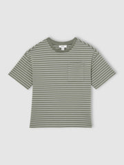 3-9 yrs Cotton-Blend Stripe T-Shirt in Sage/White | Reiss For Sale