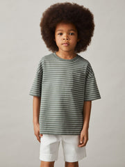 3-9 yrs Cotton-Blend Stripe T-Shirt in Sage/White | Reiss For Sale