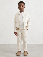 13-14 yrs Cotton Pinstripe Harrington Jacket in Off White/Taupe Brown | Reiss Sale