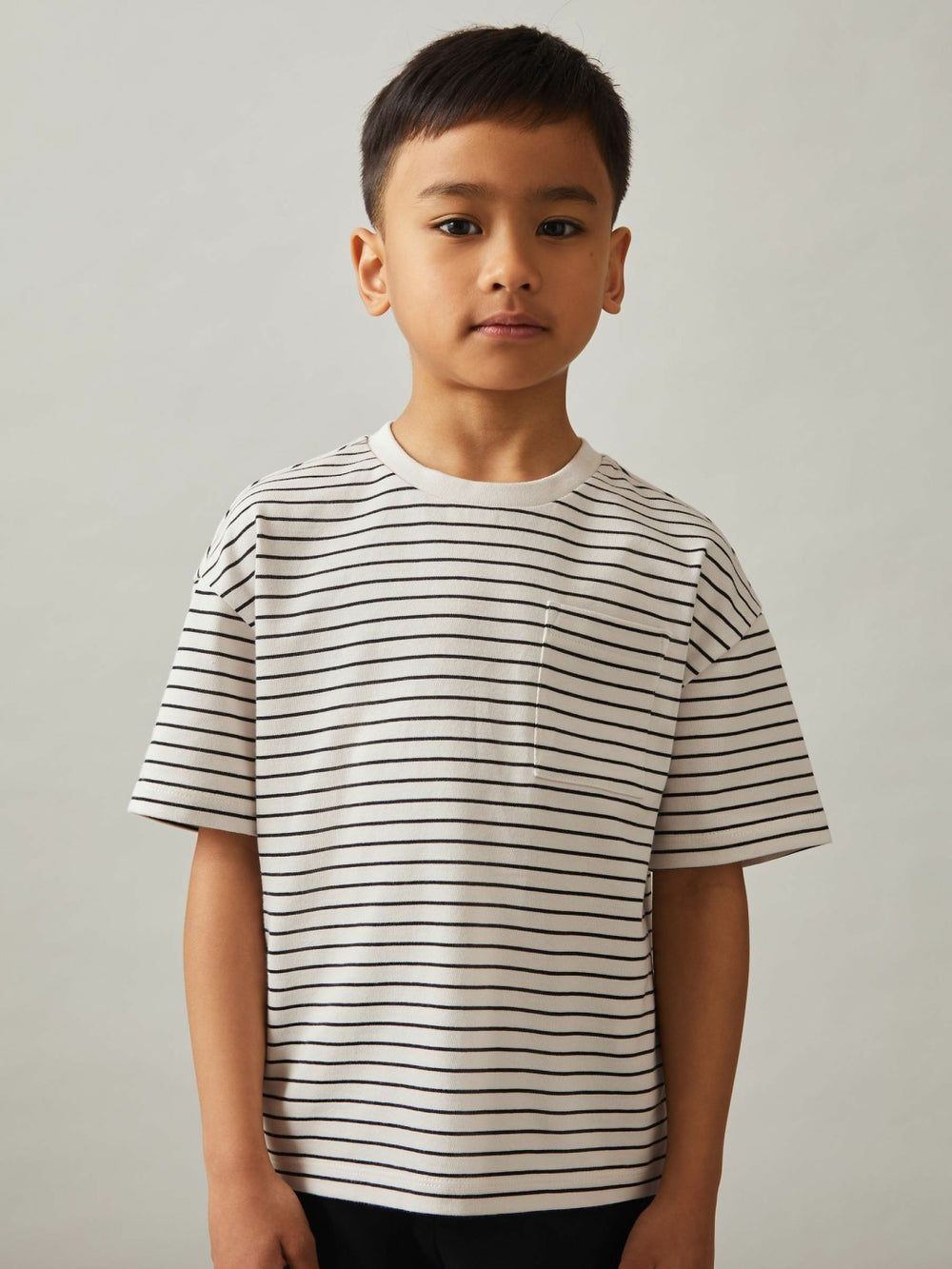 3-9 yrs Cotton-Blend Stripe T-Shirt in White/Navy | Reiss USA