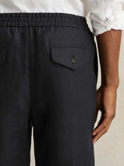 Linen Drawstring Shorts in Navy | Reiss Onsale