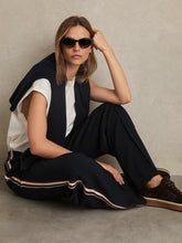 Side-Stripe Wide-Leg Trousers in Navy | Reiss USA