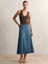 Denim Panelled Midi Skirt in Indigo | Reiss Onsale