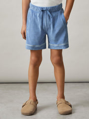 13-14 yrs Towelling Brand-Embroidered Shorts in Airforce Blue | Reiss USA