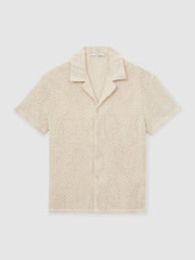 Cotton-Blend Embroidered Crochet Shirt in Oatmeal | Reiss Sale