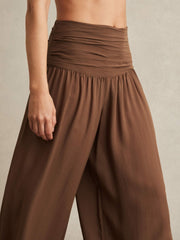 Lyocell Blend Wide Leg Trousers in Brown | Reiss Near Me