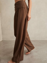 Lyocell Blend Wide Leg Trousers in Brown | Reiss Near Me