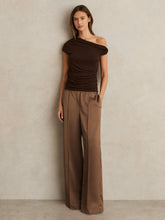 Satin Wide Leg Elastic Waist Trousers in Taupe Neutral | Reiss Near Me