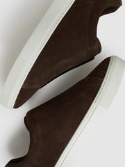Suede Slip-On Elasticated Trainers in Chocolate Brown | Reiss Onsale