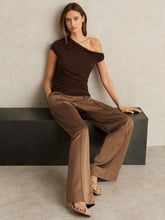Petite Satin Wide Leg Elastic Waist Trousers in Taupe Neutral | Reiss Onsale