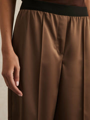 Petite Satin Wide Leg Elastic Waist Trousers in Taupe Neutral | Reiss Onsale