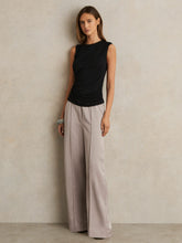 Satin Wide Leg Elastic Waist Trousers in Grey | Reiss