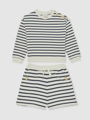 13-14 yrs Stripe Sweatshirt and Shorts Set Cotton-Blend in Navy/Ivory | Reiss Onsale