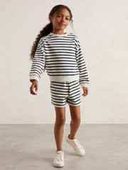 13-14 yrs Stripe Sweatshirt and Shorts Set Cotton-Blend in Navy/Ivory | Reiss Onsale