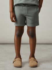 9-13 yrs Cotton Brand-Embroidered Shorts in Washed Sage | Reiss USA