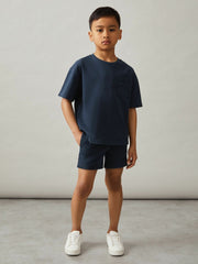 3-9 yrs Cotton Palm-Embroidery Oversize T-Shirt in Washed Navy | Reiss Near Me