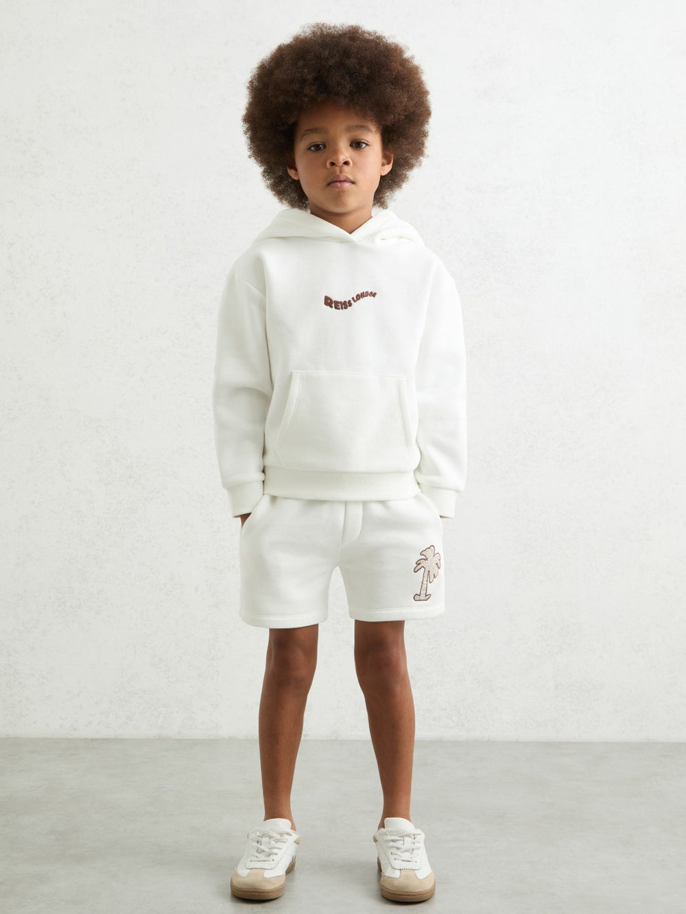 9-13 yrs Cotton Blend Palm Embroidered Shorts in Off White | Reiss For Sale