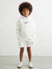 9-13 yrs Cotton Blend Palm Embroidered Shorts in Off White | Reiss For Sale
