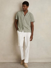 Textured Stripe Cuban Collar Shirt in Sage/White | Reiss