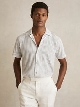 Textured Stripe Cuban Collar Shirt in White/Soft Blue | Reiss US
