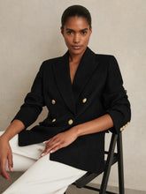 Petite Oversized Double-Breasted Blazer Linen-Blend in Black | Reiss