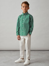 3-9 yrs Cotton-Poplin Striped Oversize Shirt in Green/White | Reiss USA