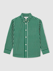 9-13 yrs Cotton-Poplin Striped Oversize Shirt in Green/White | Reiss Onsale