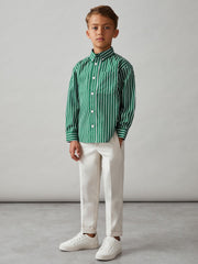 9-13 yrs Cotton-Poplin Striped Oversize Shirt in Green/White | Reiss Onsale