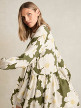 Floral Tie-Neck Swing Dress in Ivory/Green | Reiss