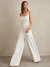 Perforated-Knit Wide-Leg Jumpsuit in Ivory | Reiss For Sale