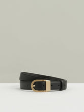 Leather Curved-Buckle Belt in Black | Reiss Onsale
