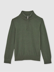 3-9 yrs Merino Wool Half-Zip Funnel Neck Jumper in Kale Green | Reiss Sale