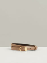 Leather Curved-Buckle Skinny Belt in Taupe | Reiss Sale