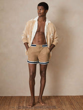 | Ché Stripe-Trim Swim Shorts in Camel | Reiss Onsale