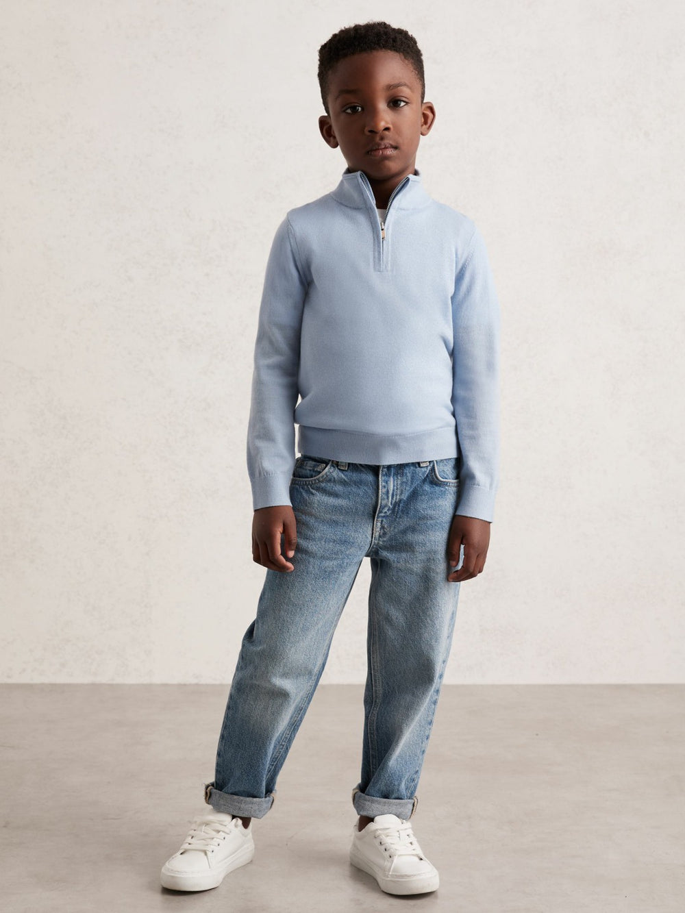 3-9 yrs Merino Wool Half-Zip Funnel Neck Jumper in Soft Blue Melange | Reiss For Sale