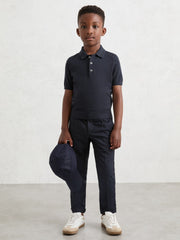 3-9 yrs Merino Wool Short Sleeve Polo Shirt in Midnight Navy | Reiss For Sale