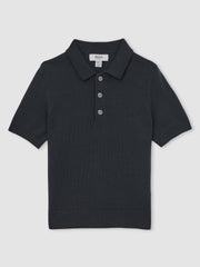 3-9 yrs Merino Wool Short Sleeve Polo Shirt in Midnight Navy | Reiss For Sale