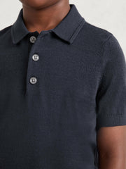 9-13 yrs Merino Wool Short Sleeve Polo Shirt in Midnight Navy | Reiss For Sale