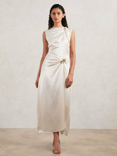 Acler Satin Draped Maxi Dress in Ivory | Reiss USA