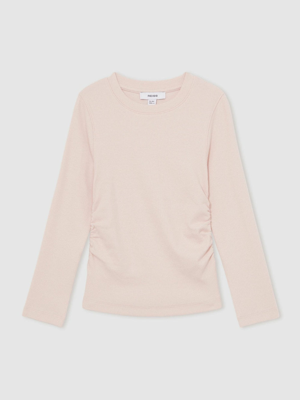13-14 yrs Cotton Ruched Long-Sleeve T-Shirt with Stretch in Pale Pink | Reiss USA