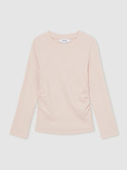 13-14 yrs Cotton Ruched Long-Sleeve T-Shirt with Stretch in Pale Pink | Reiss USA