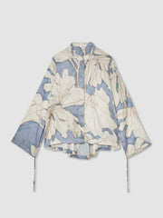 Floral Print Gathered Cut Out Shirt in Blue | Reiss Near Me